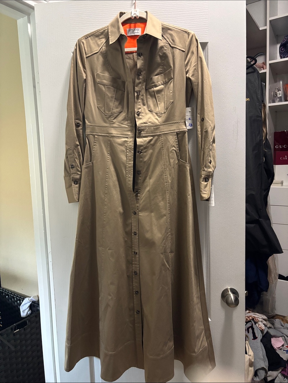 Upland Bespoke Ranch Dress Classic Button-Front Long Shirt Dress - Khaki